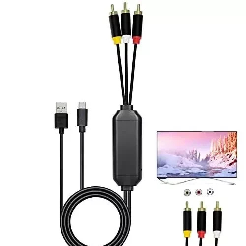 ECDREAM USB C to RCA Cable Adapter, 6Ft Type-C to RCA Cable with USB A(Chargi...