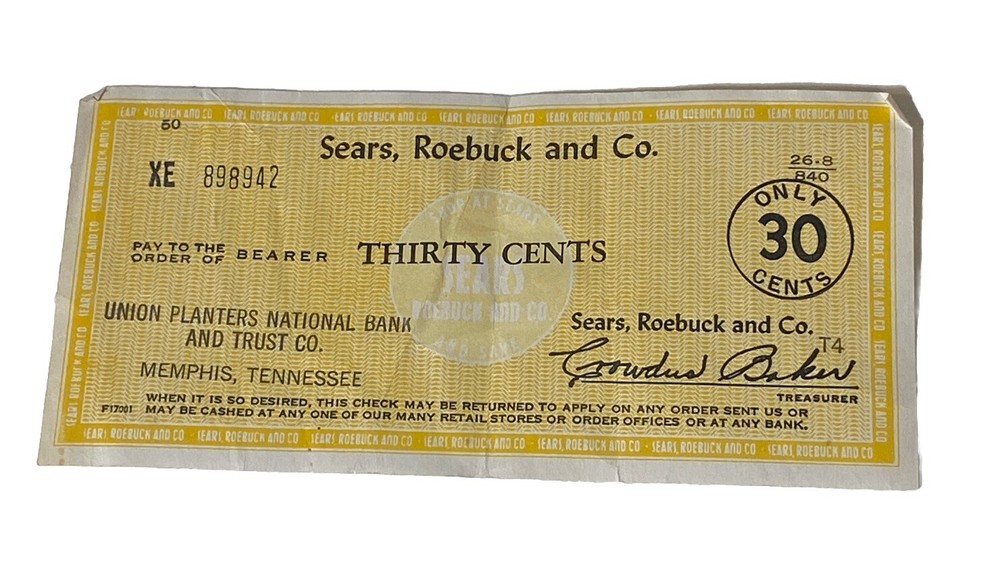 Sears Roebuck and Company 1 & 30 Cent Checks Vintage Rare Collector Item