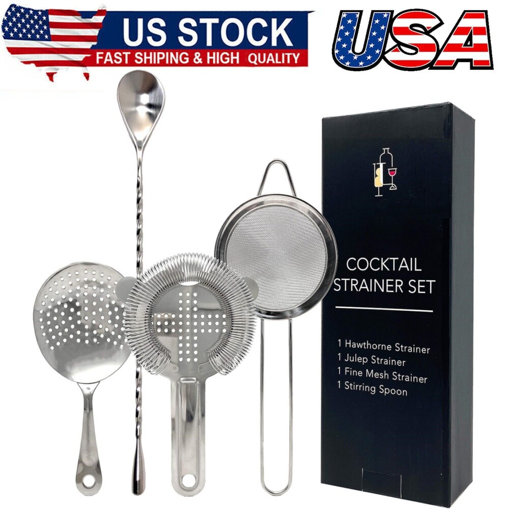 4Pcs Cocktail Strainer Set Stainless Steel Bar Tool with Stirring Spoon-Strainer