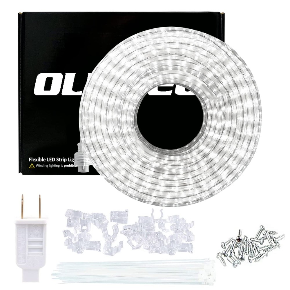 65ft Waterproof Daylight White LED Rope Light for Indoor Use, Connectable, 110V Plug-in