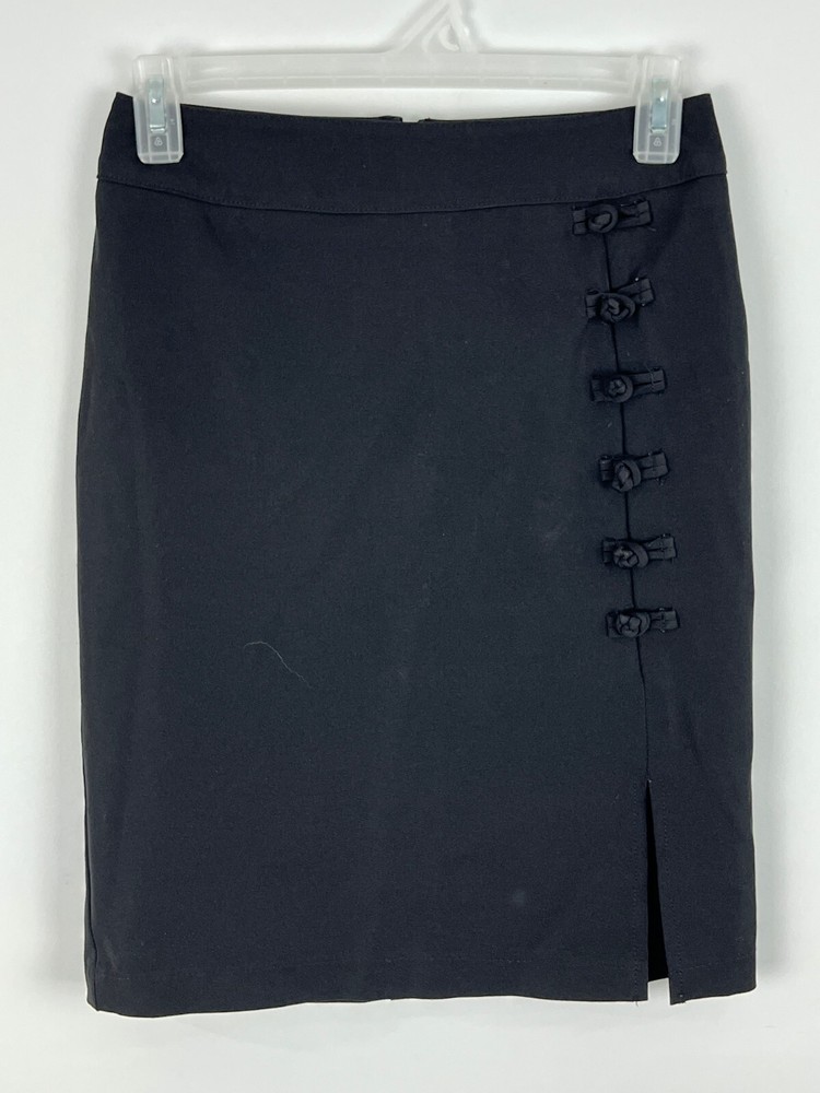 Historia Pencil Skirt Size 1 Black Waist 25in Front Slit Back Zip Stretch