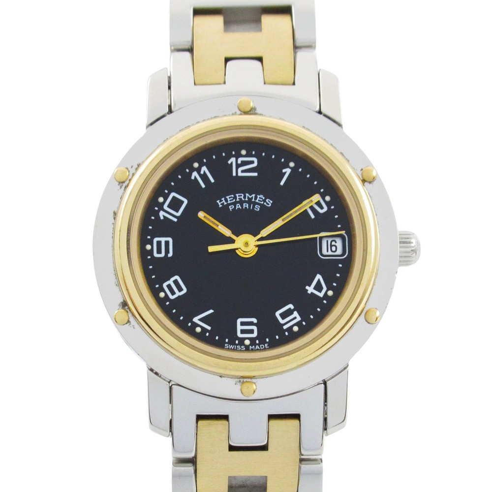HERMES Clipper CL4.220 Gold Plated Quartz Watch for Women Stainless Steel Pre-Owned