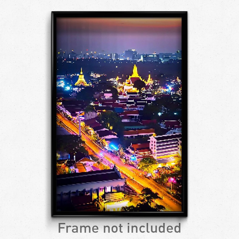 8 Bit Thai City Pixel Art Poster - Psychedelic Trippy Video Game Print