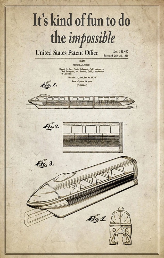 Disney Monorail Patent Poster 13x19 Art Deco Matte Print for Home Decor