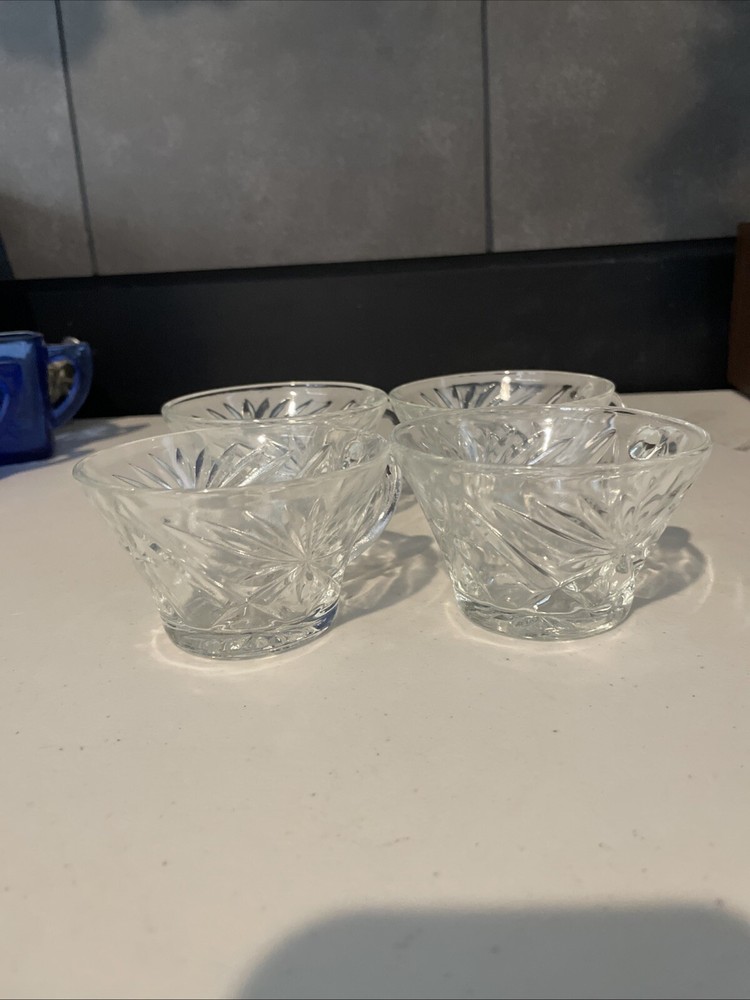 Vintage Glass Punch Bowl Set of 4 Replacement Cups