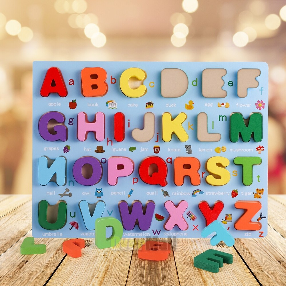 Juego de rompecabezas de alfabeto de rompecabezas de madera para niños pequeños
