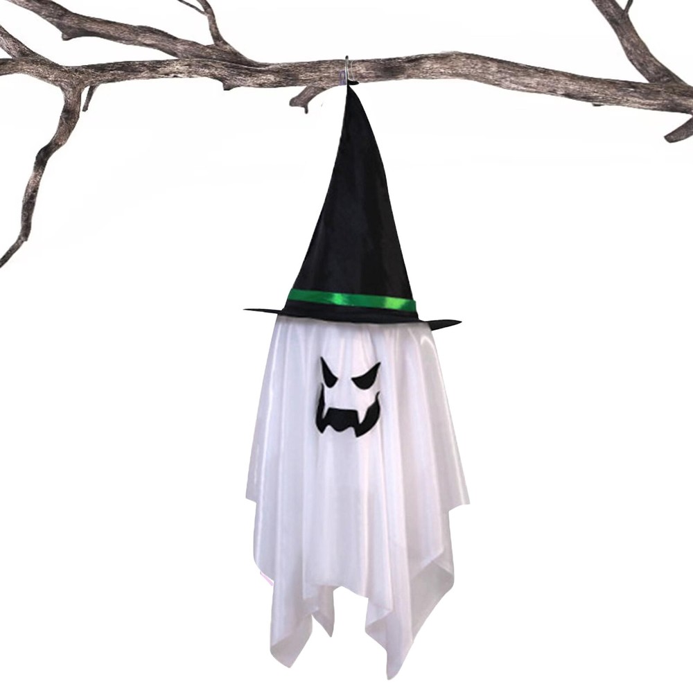Spooky LED Ghost Hanging Light with Witch Hat for Halloween Decor