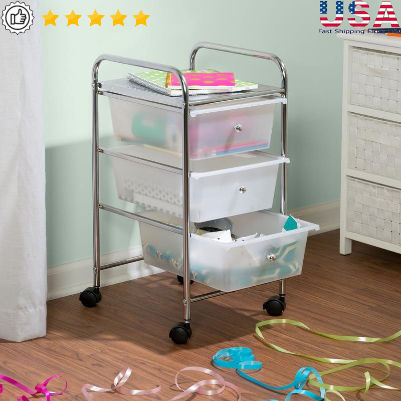 3 Drawer Rolling Storage Cart Portable Organizer Home Office Craft Supplies Unit