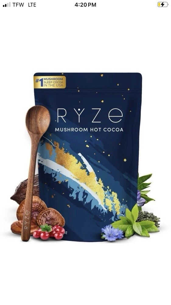 RYZE SUPERFOODS Mushroom Hot Cocoa Melatonin Sleep Supplement Keto Cocoa Powder
