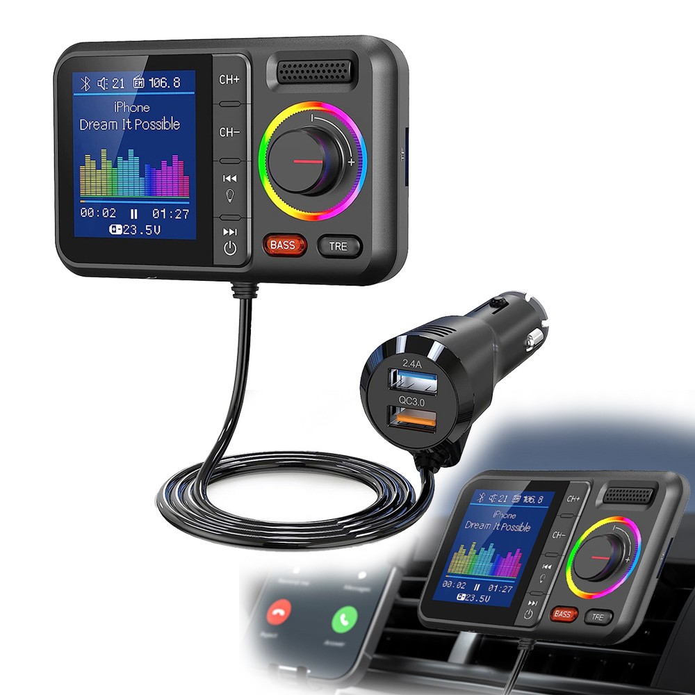 Bluetooth 5.0 FM Transmitter with Dual USB-C PD Charging and Hands-Free Calling