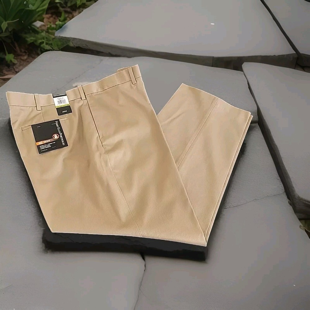 Perry Ellis Portfolio Mens Twill Dress Pant Size 44x30 Flat Front Tan Antelope