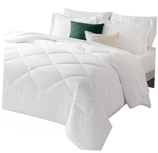 Comforter Set with Sheets 7 Piece, All Season Reversible Bed in a Queen White