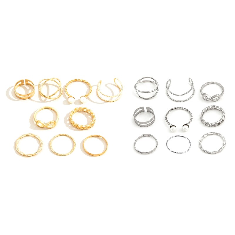 9Pieces Fashion Ring Set Adjustable Pearl Ring Anniversary Present