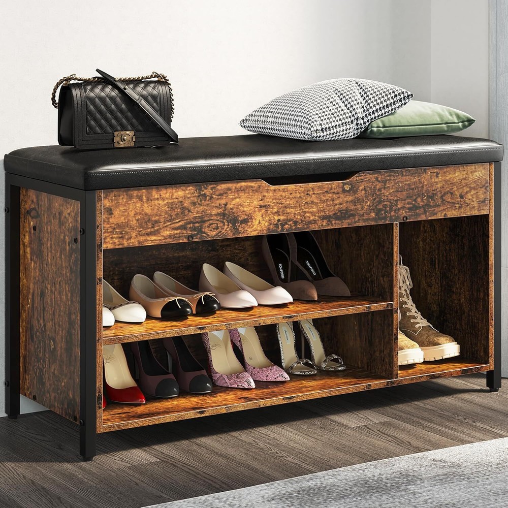 Shoe Bench, Lift Top Shoe Storage Bench, Adjustable Shelf Entryway Bench