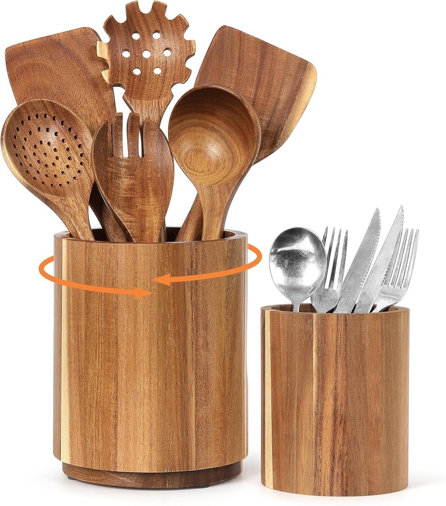 Wooden Utensil Holder Kitchen Countertop Farmhouse Utensil Crock