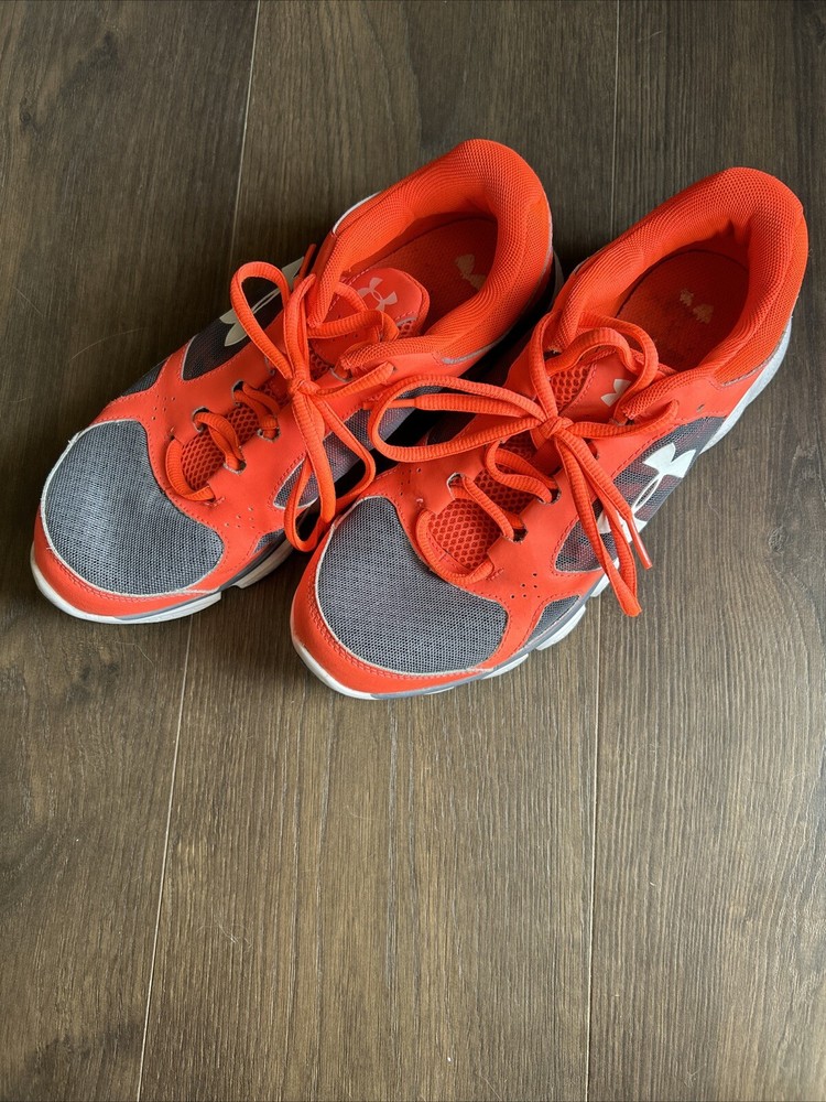 Under Armor Neon Orange Grey Mesh Running Shoes Size 8.5