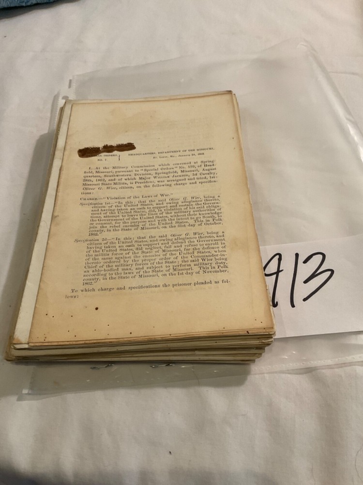 913 GROUP OF MISSOURI CIVIL WAR GENERAL ORDERS COURTMARTIALS REBEL INSUBORDINATI