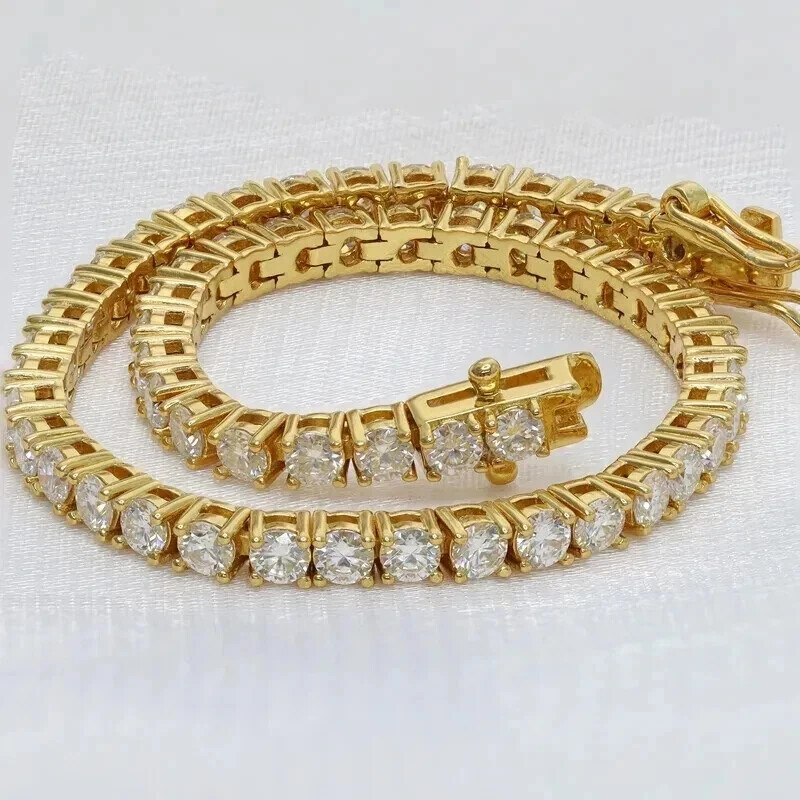 3mm Round Cut Certified Moissanite 7 Inch Tennis Bracelet in 14K Yellow Gold Plated