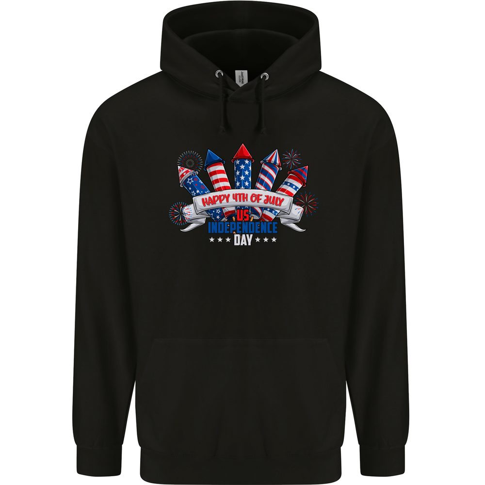 Happy 4th of July Fireworks Independence Day Mens 80% Cotton Hoodie
