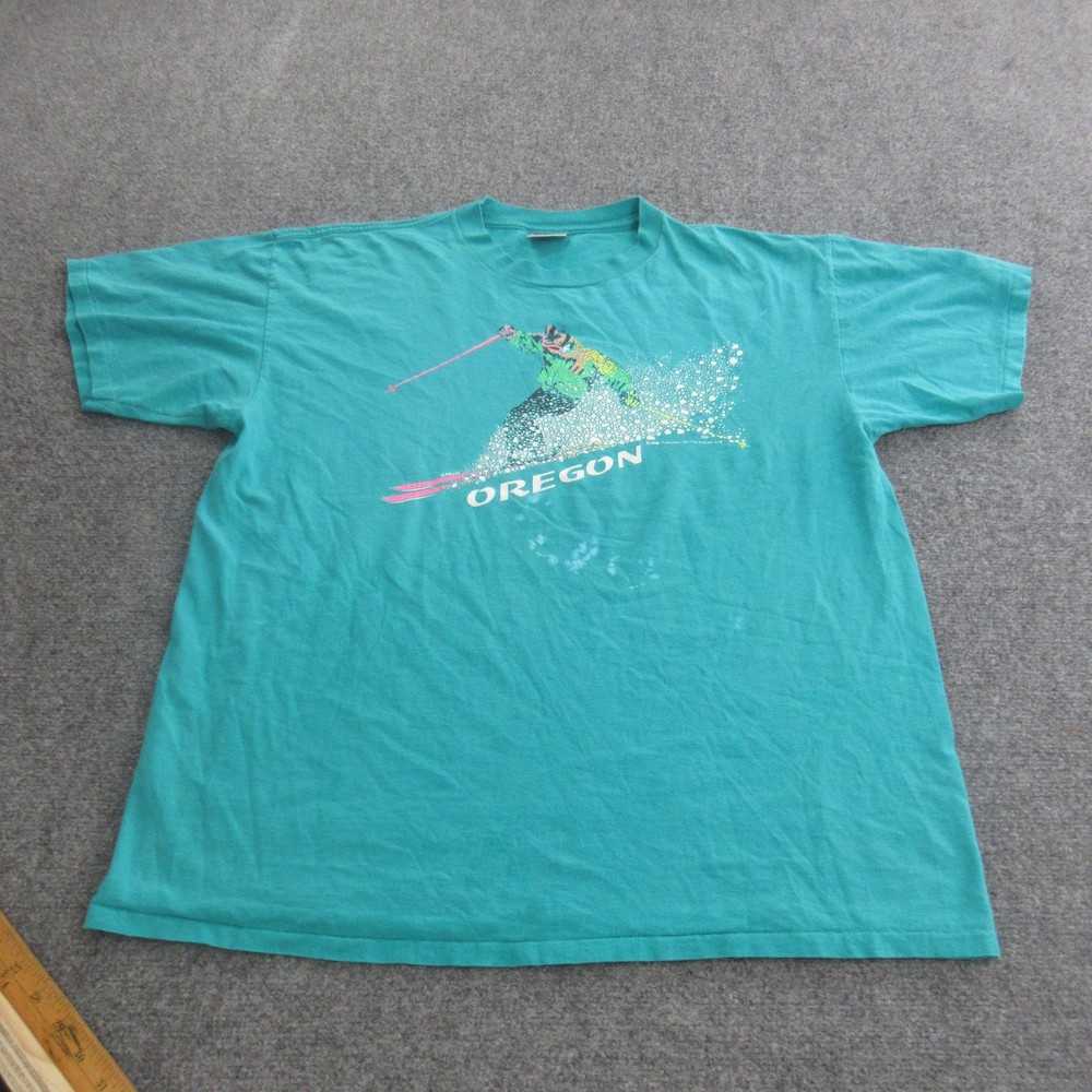 Vintage Oregon Ski Shirt Mens XL Teal Oneita Made USA Snow Skiing Graphic 90s