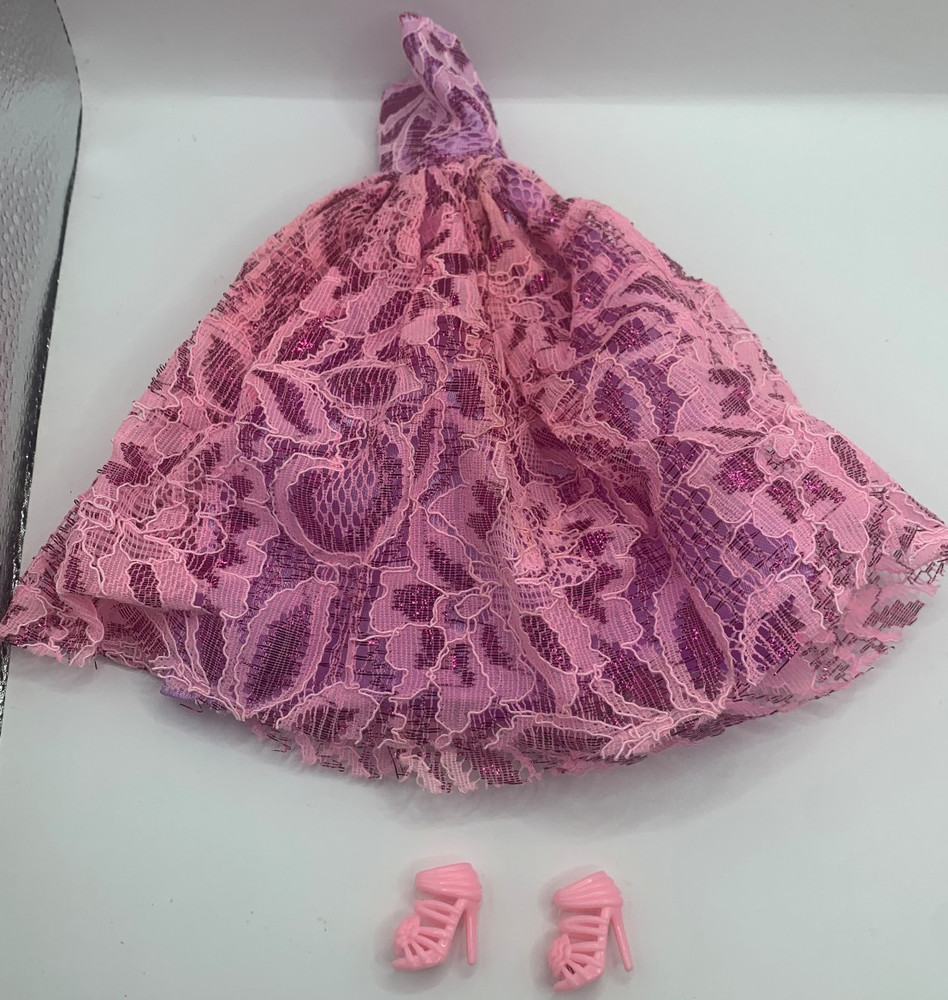 Barbie Sized Doll Outfit Fashion Pink Lace Fancy Princess Dress Clothes Shoes