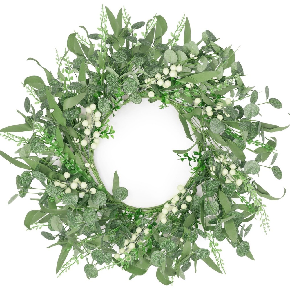 Artificial Eucalyptus Wreath for Front Door – Spring Summer Decor with Boxwood