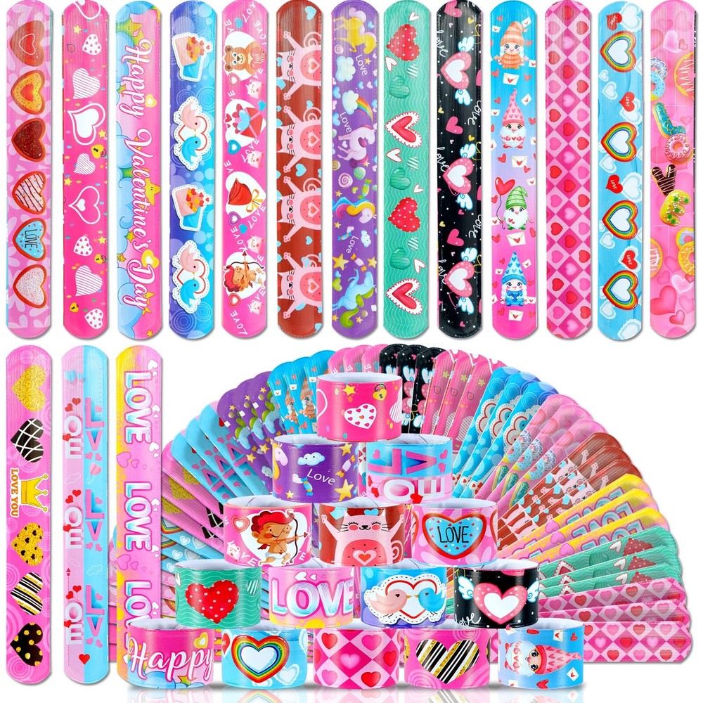 Valentine Slap Bracelets 48Pcs Heart Party Favors for Kids School Classroom Gifts