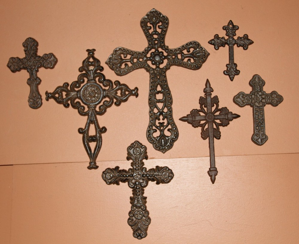 Rustic Cast Iron Wall Cross Set of 7 - Perfect Father’s Day Gift-image
