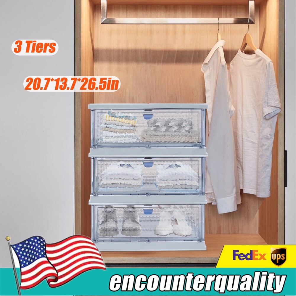 Foldable 3-Tier Storage Cabinet with Collapsible Bins for Easy Organization