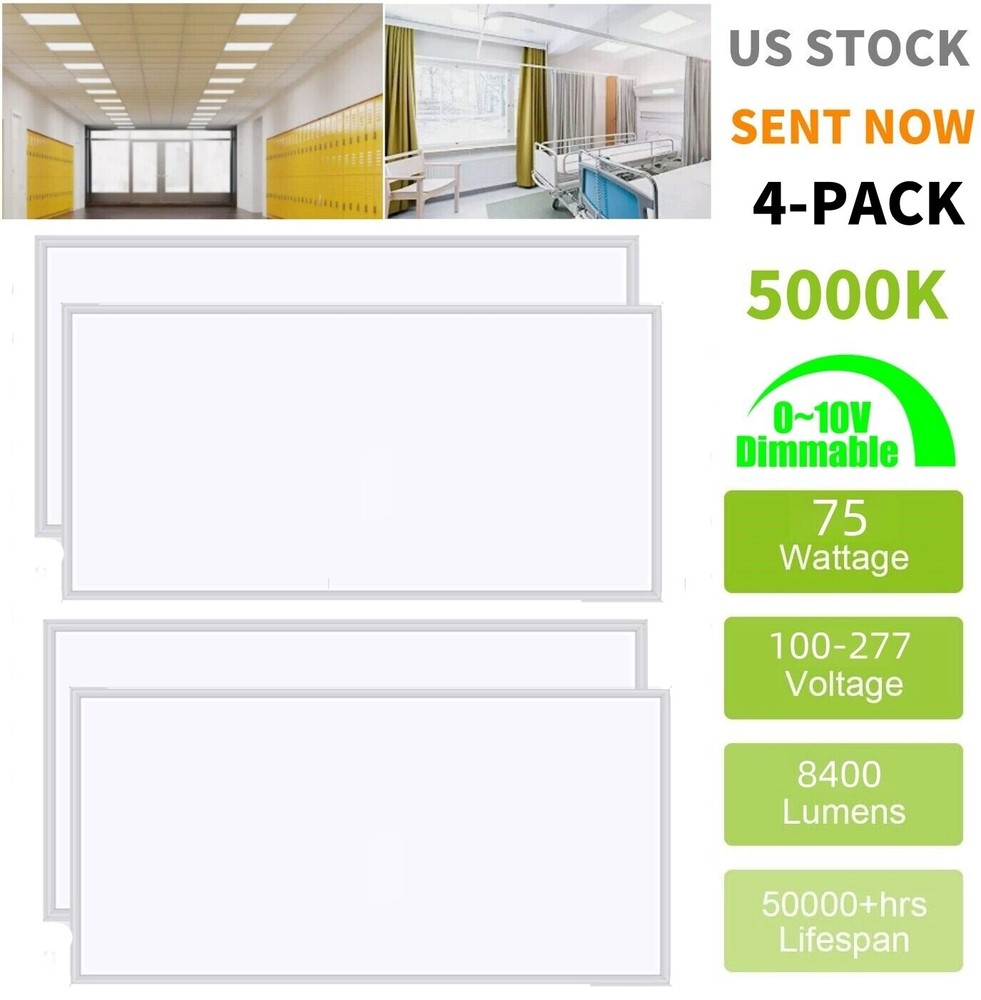 4* 2x4 LED Flat Panel-5000K Daylight-120-277V-Dimmable-For Recessed Drop Ceiling
