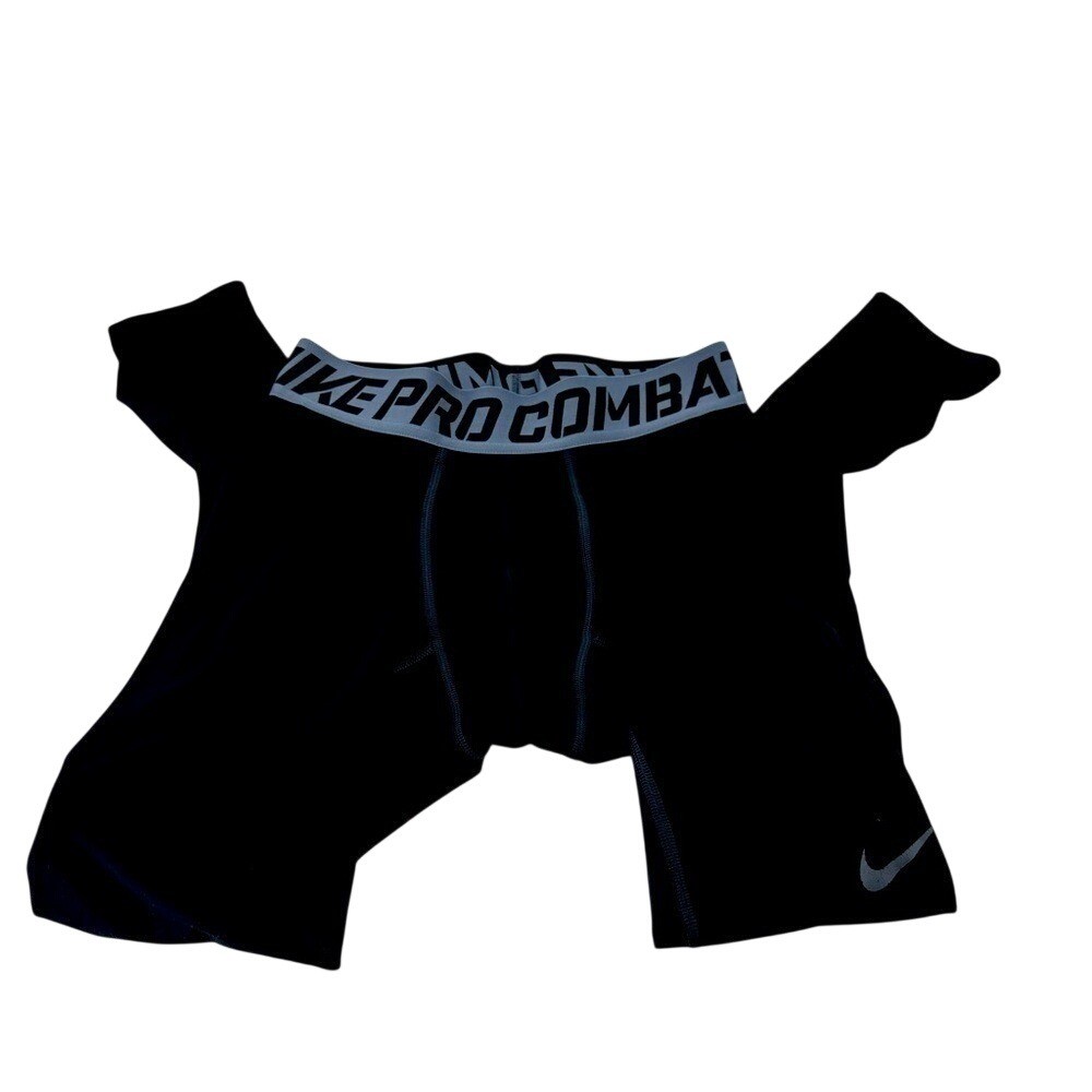 Nike Pro Combat Men Black Compression Shorts Grey Waistband Activewear Gym S/M