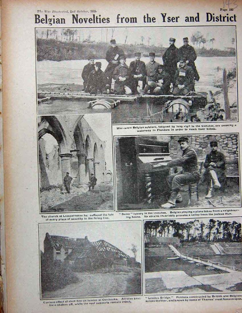 Original Old Antique Print 1915 Ww1 Belgian Siers Flanders Church Lampernesse