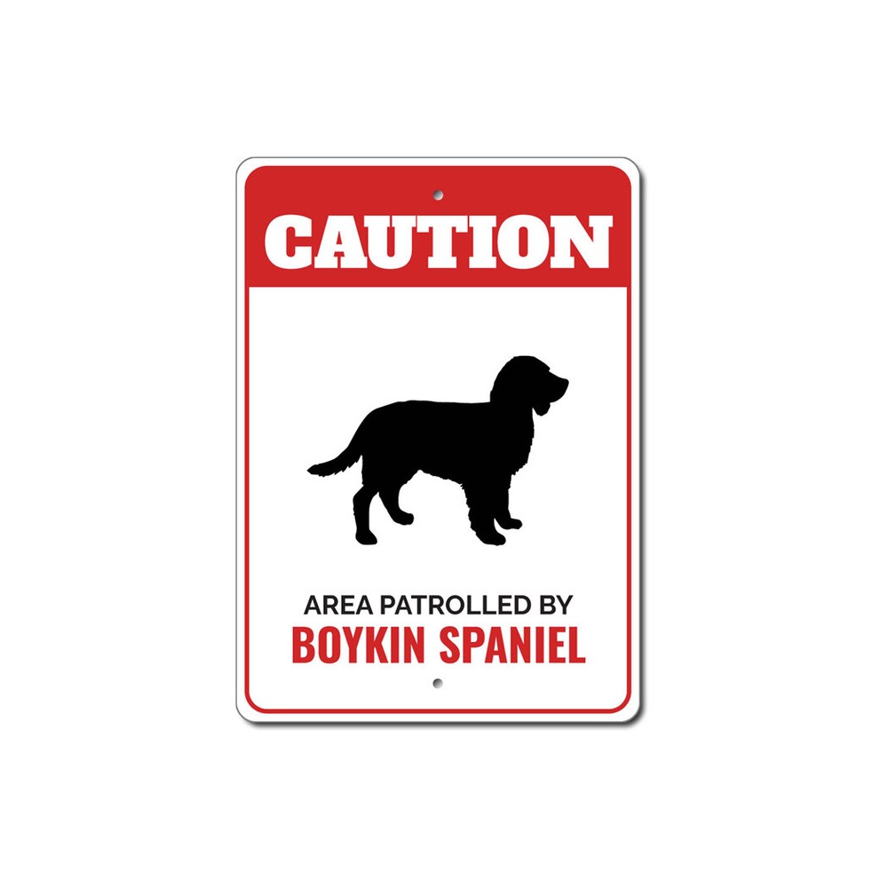 Patrolled By Boykin Spaniel Caution Metal Sign Dog Kennel Breed Canine K9 Paw