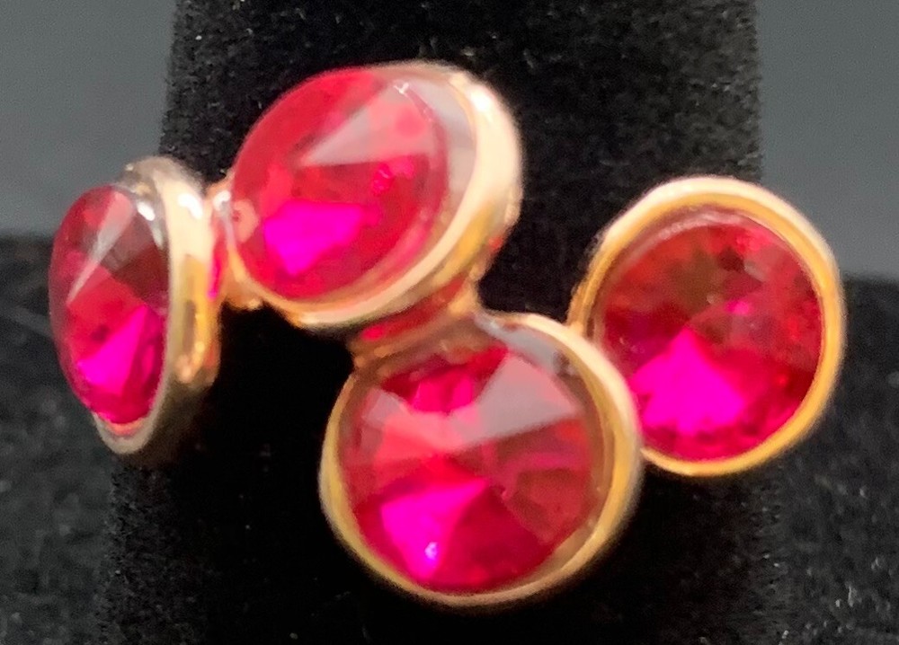 Vintage Antique Gold Tone Pink Rhinestone Ring - Size 7