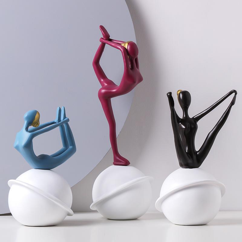 Figurine Yoga Girl Resin Multicolor Modern Carved Medium Free Stand Home Decor