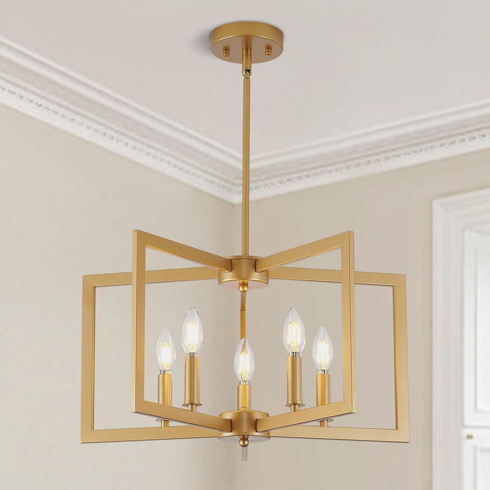 Dining Room Light Fixture, 5-Light Gold Chandelier Modern Metal Industrial Chand