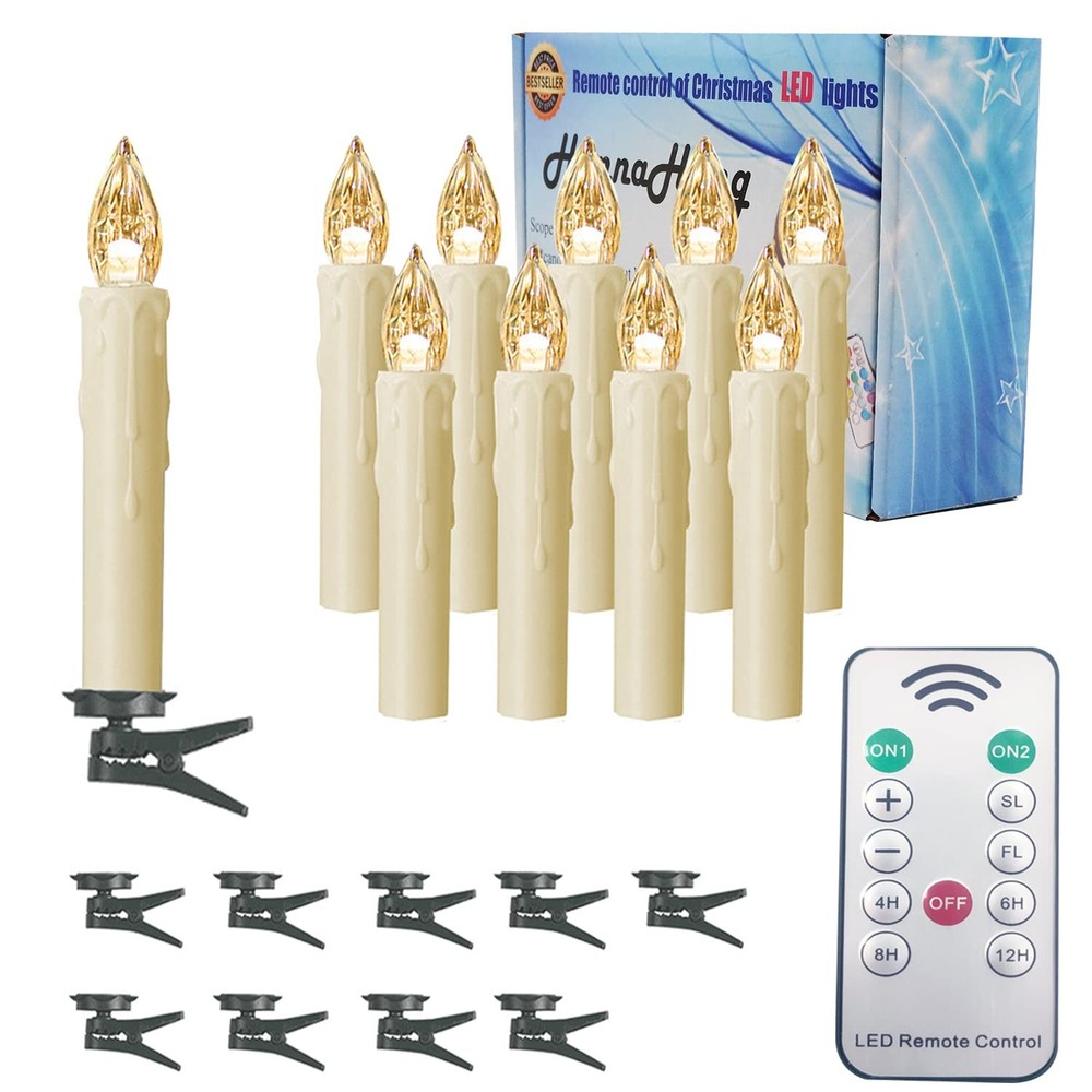 10pcs Mini LED Flameless Taper Candles with Remote Dimmable Battery Operated