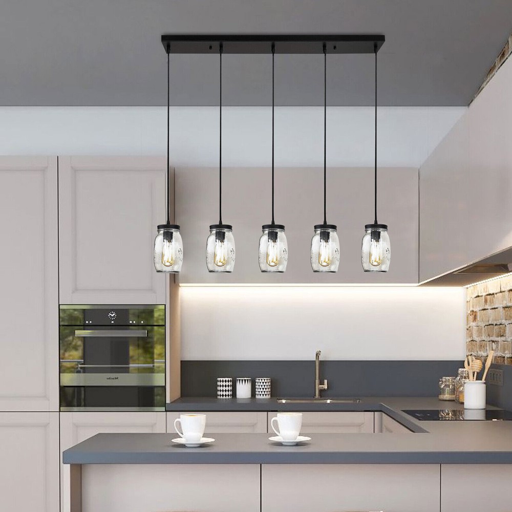 Mason Jar Chandelier Kitchen Island Lighting Metal Glass Pendant Light Fixture