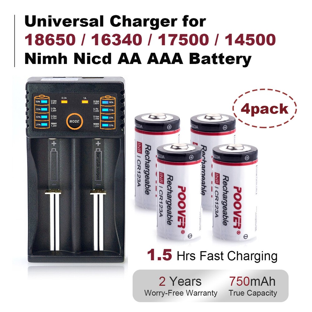 4 CR123A Battery 3.7V Li-ion Batteries Rechargeable 16340 Charger For Arlo Cam