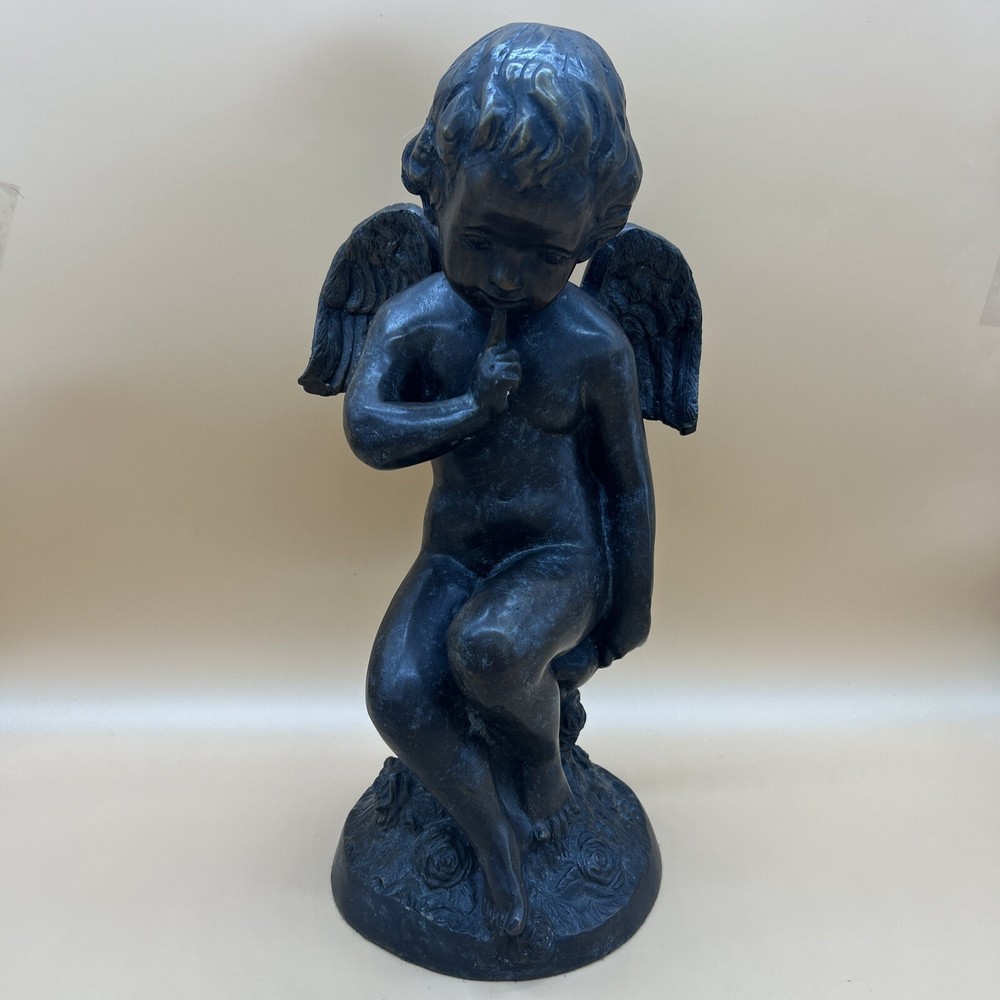 Hen Feathers Whispering Angel Statue Sculpture Hand Rubbed Resin Patina