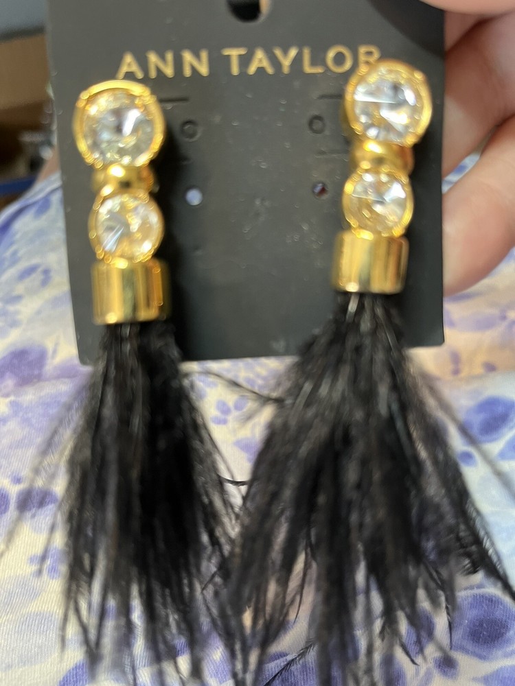 Ann Taylor Crystal Feather Statement Earrings Elegant and Sparkling Design