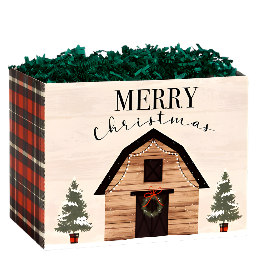 Christmas Gift Basket Box Empty Sturdy Cardboard Pack of 6 Plaid Farmhouse