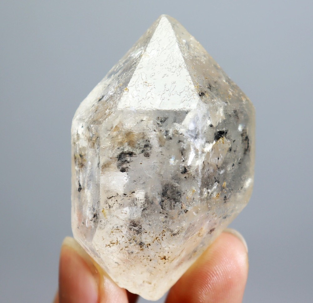 Natural Black Phantom Herkimer Diamond Quartz Crystal Point Mineral Specimen