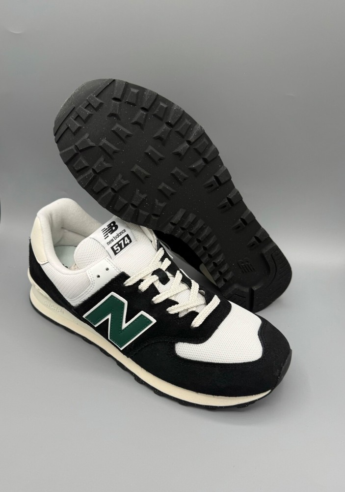Men's New Balance 574 Classics Black White Green Casual Athletic Sneaker-U574RBG
