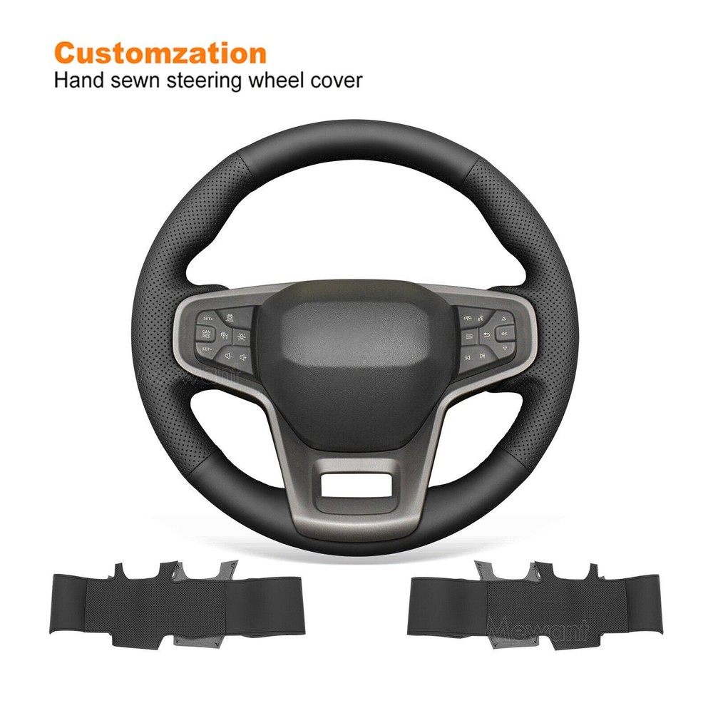 Hand sewn DIY Black Genuine Leather Steering Wheel Cover for Ford Bronco 2021-24