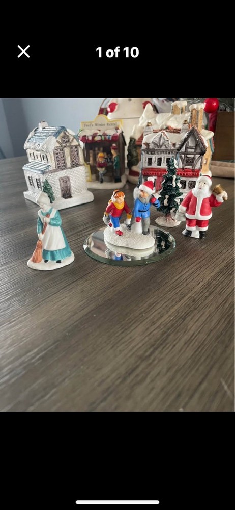 Miniature Ceramic Christmas Village With Figurines