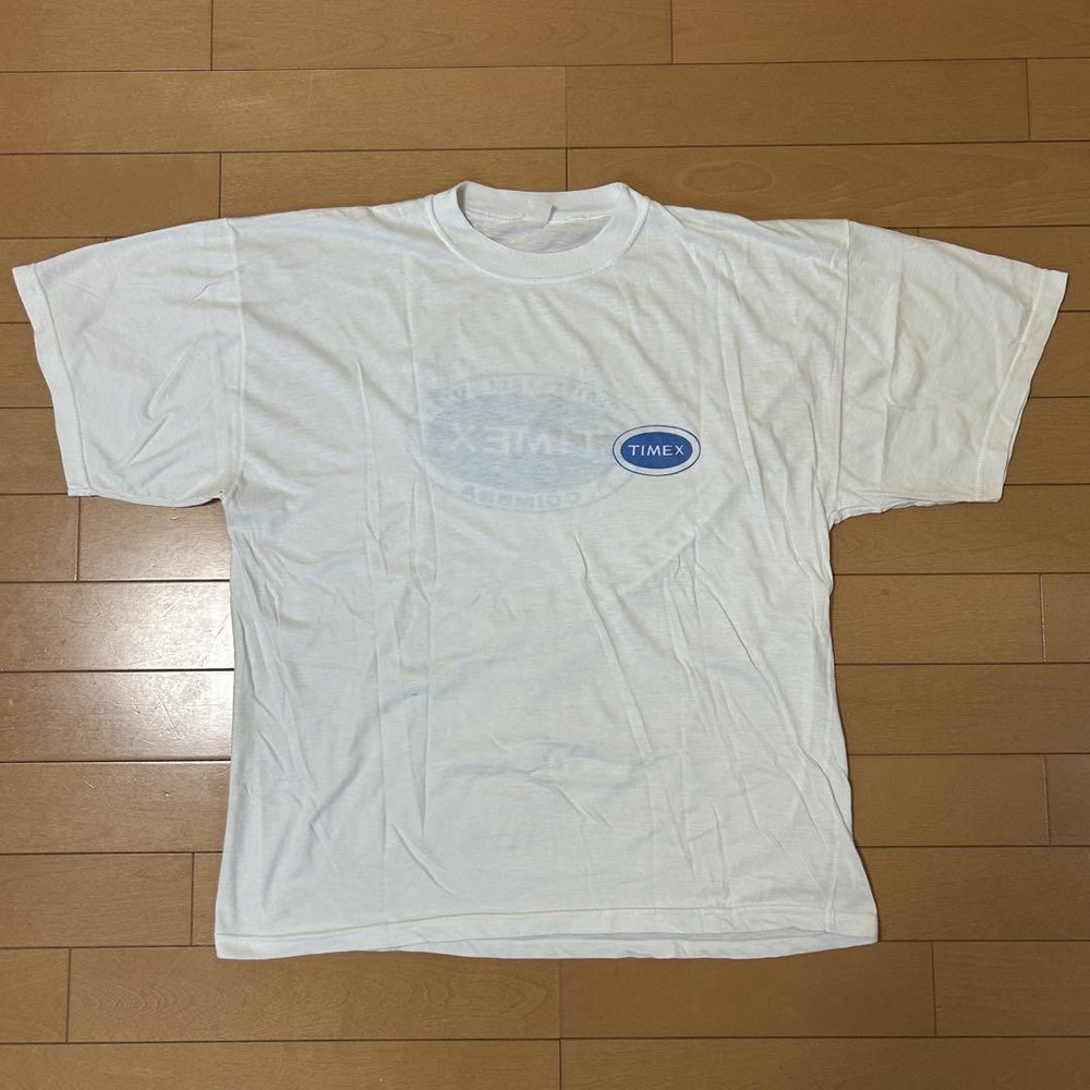 Timex Logo Oversized White T-Shirt for Men with Distressed Pit Holes