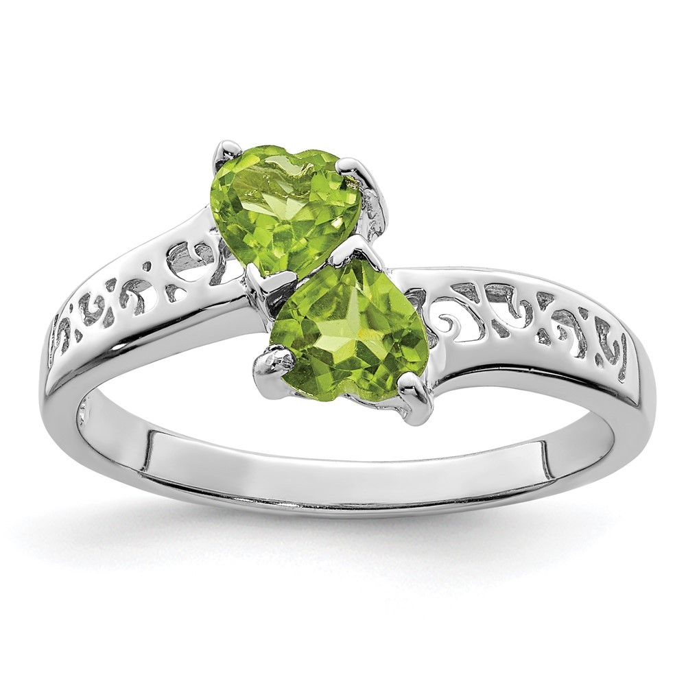 925 Sterling Silver Rhodium Peridot Heart Ring Size 7