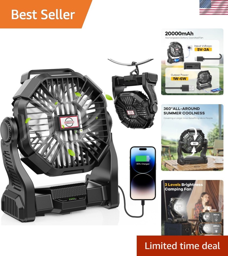 Camping Fan with LED Lantern, 20000mah Portable Battery Operated Outdoor Fan,...