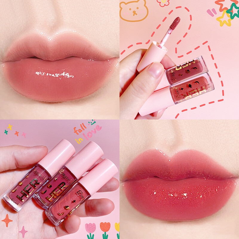 Jelly Lip Gloss Liquid Lipstick with Mirror Finish Hydrating Plumping Non-Sticky